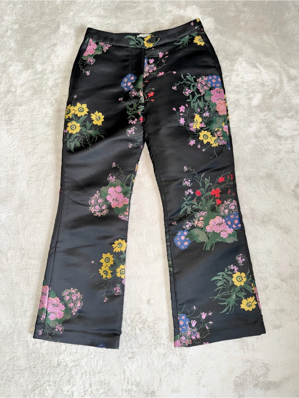 Erdem x H&M Floral Jacquard Satin Trouser Women’s Size 4 Pants In Black